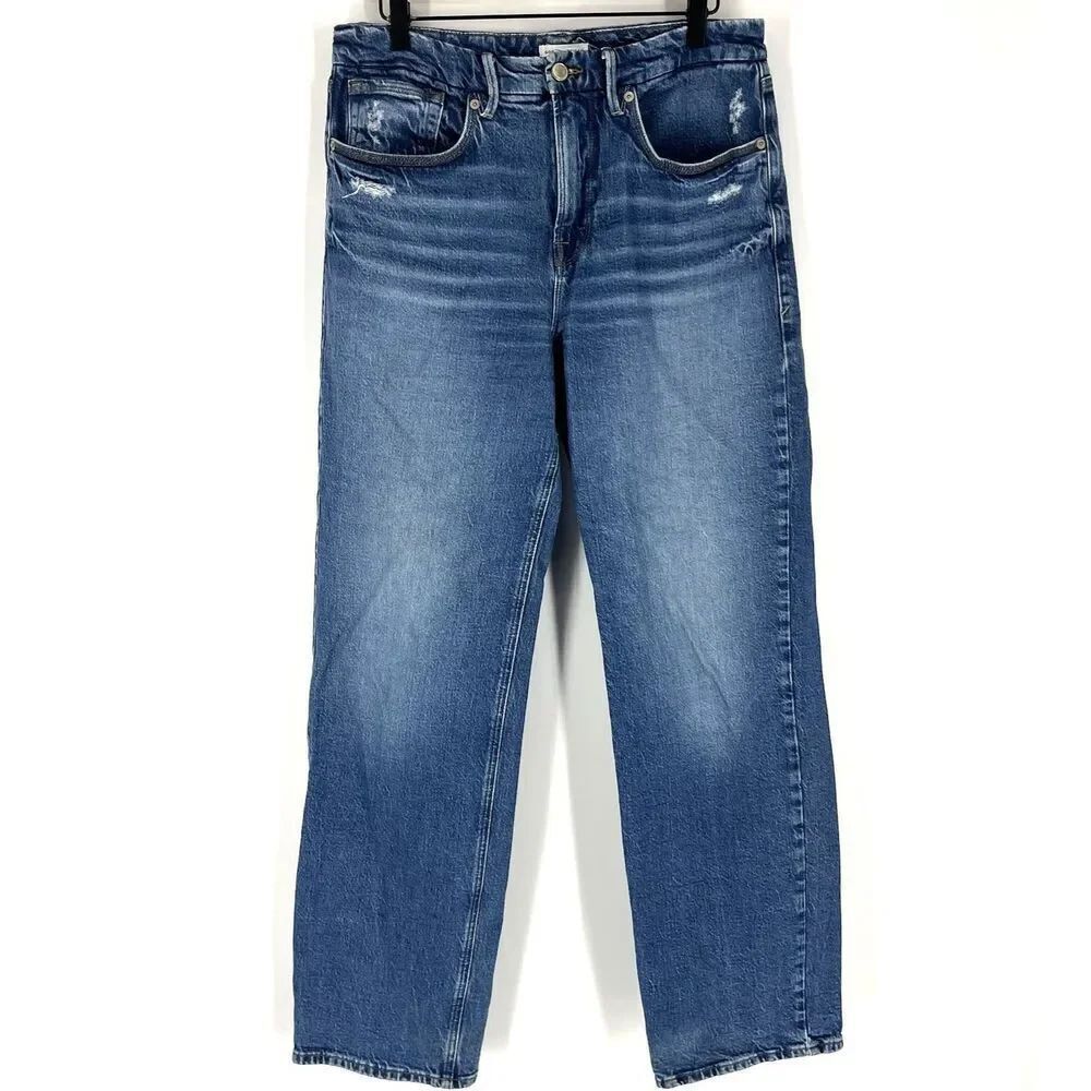 Good American Jeans Size 6/28 Womens Blue Good 90s High Rise Distress Denim